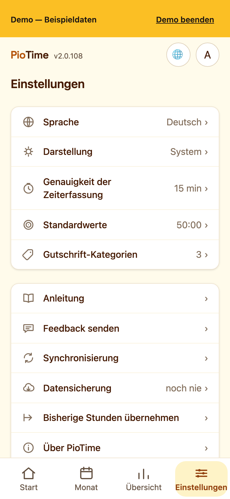 Die Einstellungen der App