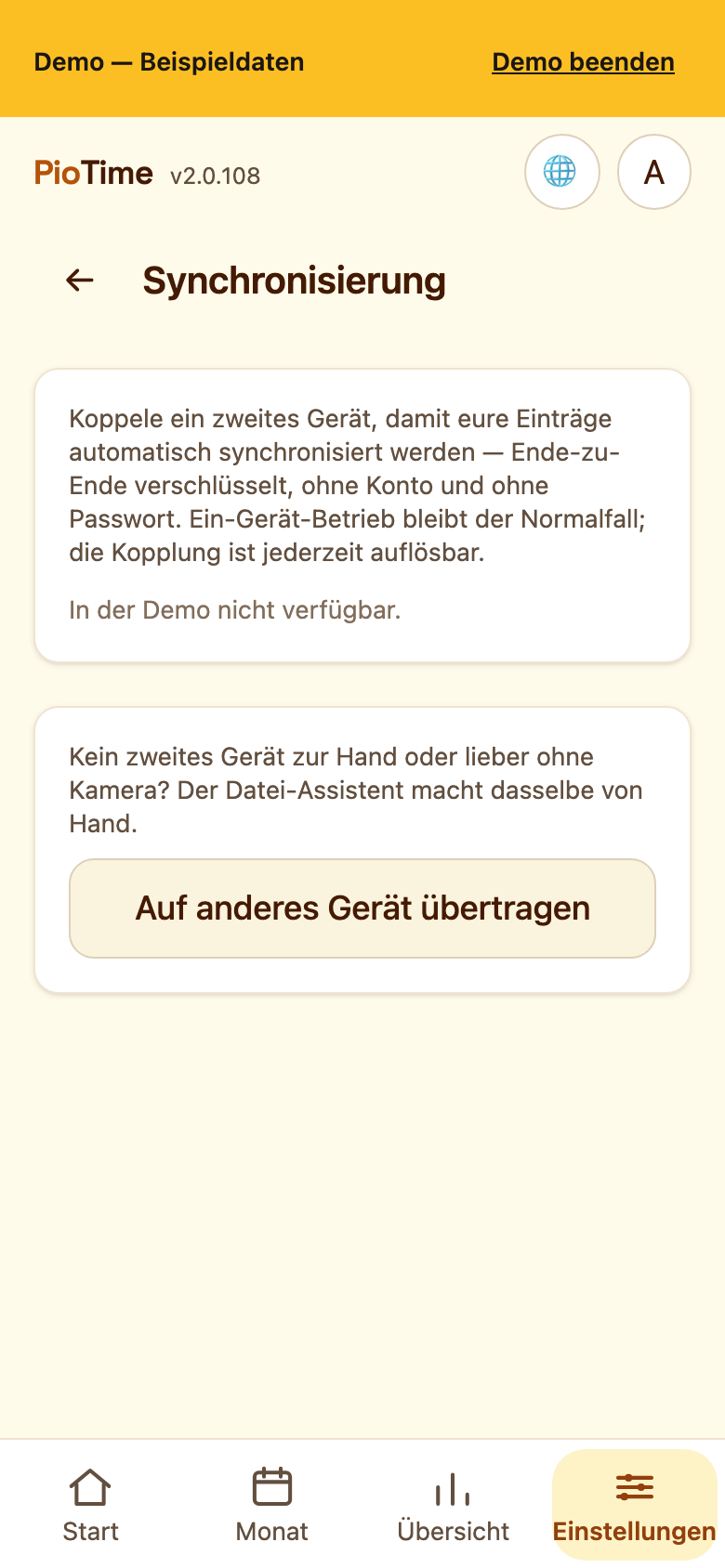 Synchronisierung in den Einstellungen
