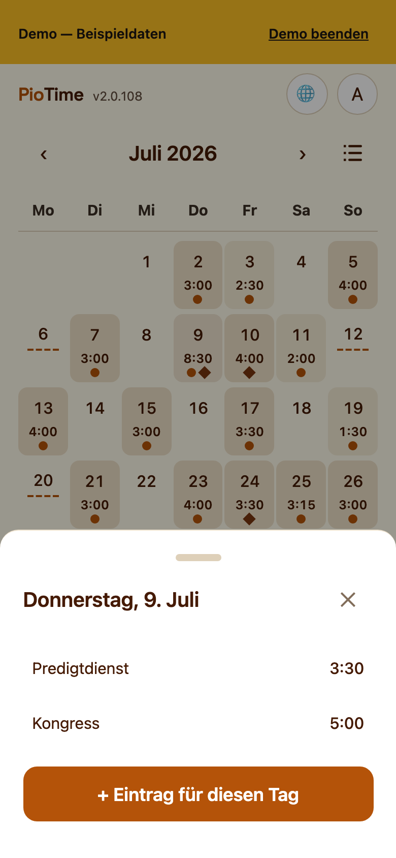 Ein geöffneter Tag mit seinen Einträgen