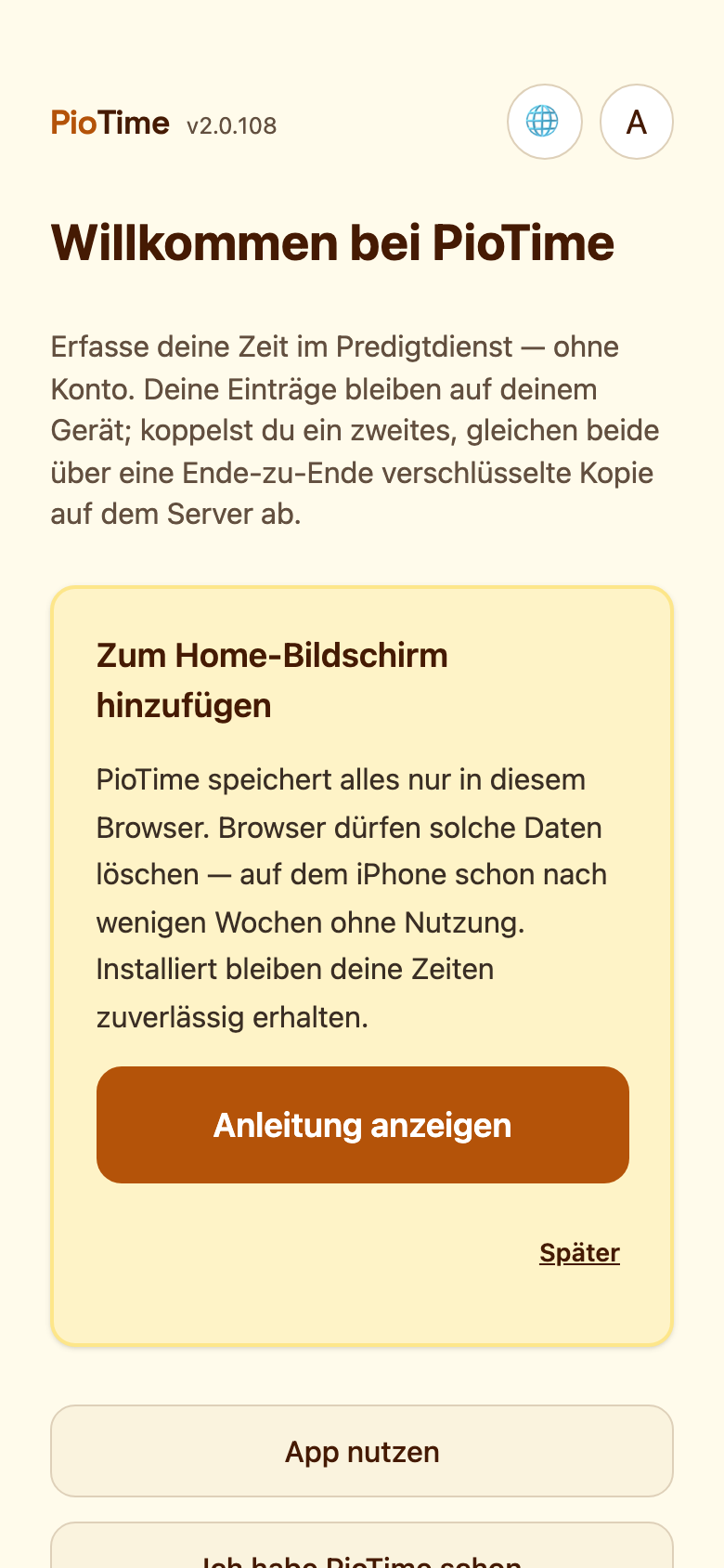 Der Willkommensbildschirm
